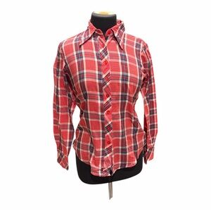 Vintage Plaid Western Button Up Shirt Red Blue Fitted Small